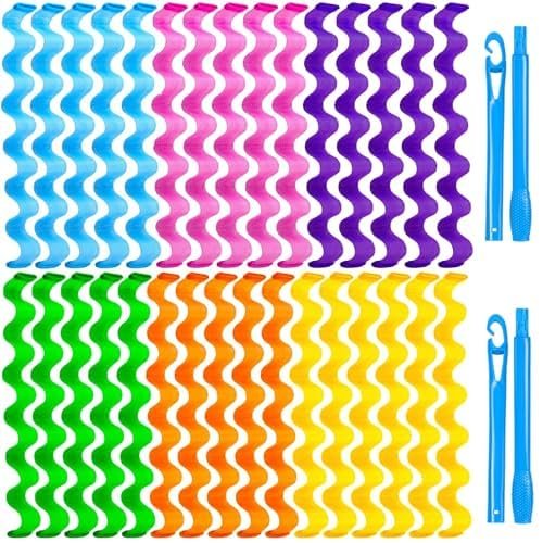 YEVYO 30 Pcs Heatless Hair Curlers Wave Curls Styling Kit with 2 Pcs Styling Hooks, No Heat Hair Curlers Heatless Wave Curlers for Women Girls Long Medium Short Hair (6 Colors, 45 cm/17.71 inch)