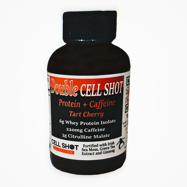 Cell Shot Nutrition - Tart Cherry Punch - 4 Pack - Protein + Caffeine - Double Cell Shot - BCAAs with Caffeine, Nootropics, Cacao, Sea Moss, Ginseng, Whey - Wake-Up and Focus