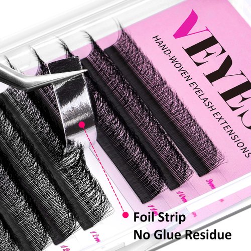 VEYES INC YY Lash Extensions Tray C/D curl 9-15mm Mixed Length Premade Volume Eyelash Fans, Professional Lash Extension Supplies, Matte Black(5D-W 0.07 D-curl 9-15mm)