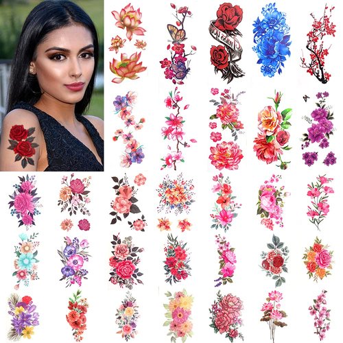 46 Sheets Flowers Temporary Tattoos Stickers Multi-Colored Mixed Style Body Art Temporary Tattoos for Women Girls or Adults Fake Tattoo Body Art Sticker of ZLXIN (multicolor)