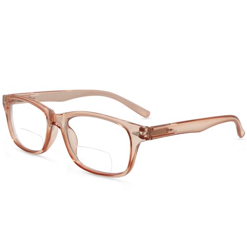 In Style Eyes Seymore Retro Bifocal Cheaters Reading Glasses - Full-Rimmed Classic Oval Acetate Frame - Non-Progressive Lens - Clear Rose - 1.5x