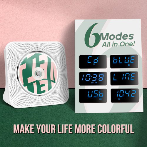 Kogoda Desktop CD Player Portable with Bluetooth,Dual Stereo Speakers, CD Music Player for Home with Remote Control,Dust Cover,FM Radio,LED Screen,3.5mm Jack AUX Input Output,White,Gift