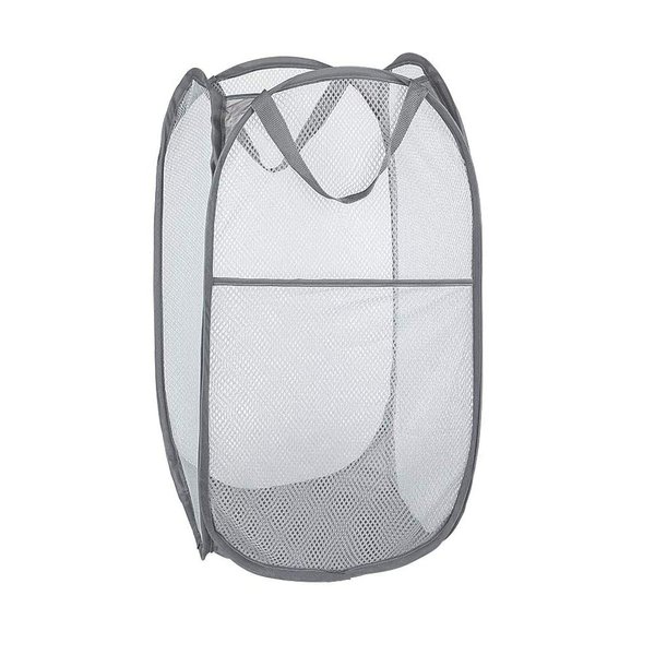 Larpur Popup Mesh Laundry Basket, Collapsible Laundry Hamper Portable Clothes Washing Laundry Hamper with Reinforced Carry Handles for Home, Dormitories, Travel, Apartments (Grey)