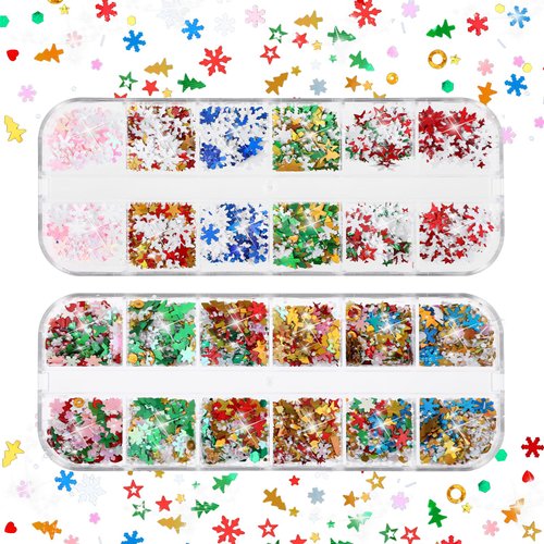 simarro 24 Colors Christmas Glitter Sequin, Face Festival Snowflake Xmas Tree Glitter Nail Hair Body Glitter Accessories for Makeup Glitter Eyes Lips Body DIY Christmas Decorations (Color A)