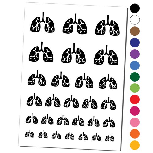 Lungs Anatomy Organ Body Part Temporary Tattoo Water Resistant Fake Body Art Set Collection - Black (One Sheet)
