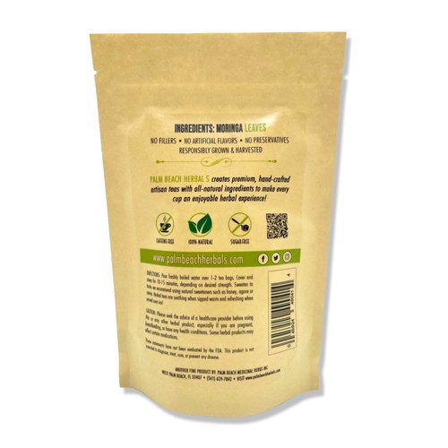 Moringa Tea - Pure Herbal Tea Series by Palm Beach Herbals (30 Tea Bags) 100% Natural
