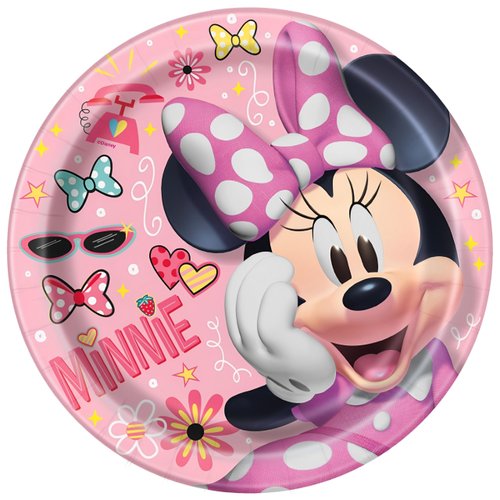 Unique Round Dinner Paper Plates - 21.9cm, Minnie Mouse, 8 Pcs