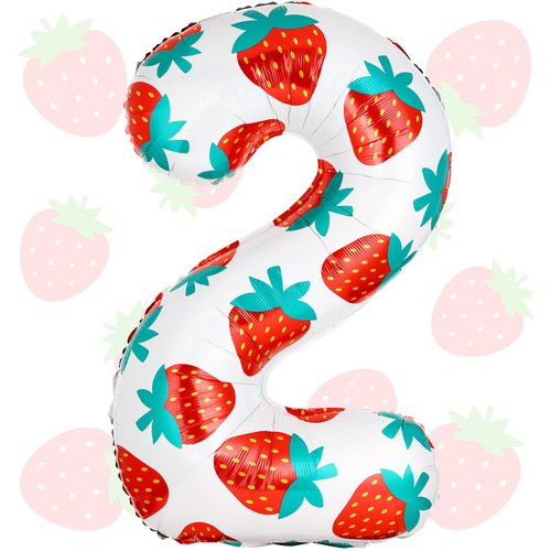 Lunmon 40 Inch Strawberry Balloons Strawberry Number 2 Balloons Sweet Fruit Balloons Berry Birthd...