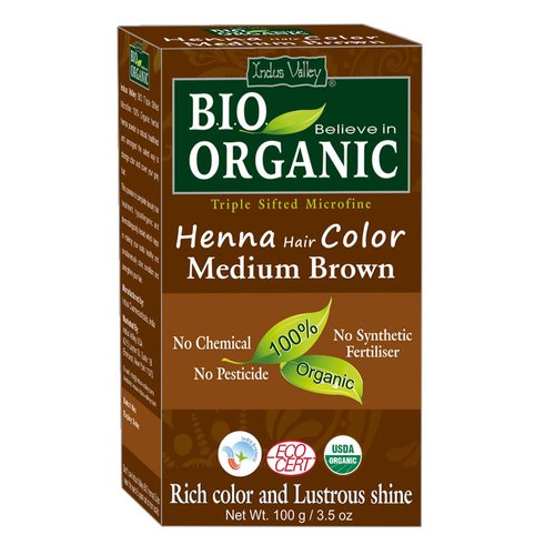 Indus Valley Bio Organic Natural Henna Hair Color Medium Brown 100gm| 100% Gray Hair Coverage And Long Lasting Hair Dye | Vegan and Cruelty-Free