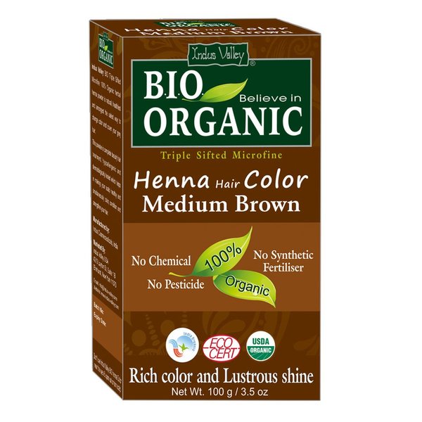 Indus Valley Bio Organic Natural Henna Hair Color Medium Brown 100gm| 100% Gray Hair Coverage And Long Lasting Hair Dye | Vegan and Cruelty-Free