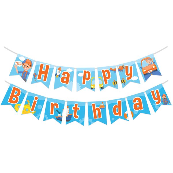 Treasures Gifted Officially Licensed Blippi Birthday Banner Vehicle - Blippi Happy Birthday Banner - Blippi Birthday Party Supplies - Blippi Party Decorations - Blippi Banner - Blippi Party Supplies
