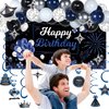 Miidenks 14th Birthday Decorations Set for Boy, Navy Blue Silver Black Happy 14 Birthday Party Decorations with Birthday Backdrop Banner Birthday Tablecloth 14 Number Balloons for Him