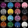 Teenitor Glitter, Rave Festival Chunky and Fine Glitter Mix,32 Colors Iridescent Loose Glitter, Cosmetic Makeup Face Body Hair Glitter
