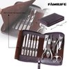 FAMILIFE Manicure Set, Nail Clippers Set Professional Manicure Kit 11 in 1 Stainless Steel Pedicure Tools Nail Kit Mens Grooming Kit with Portable Leather Travel Case Dark Violet Birthday Gifts