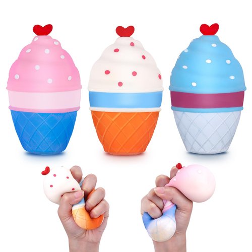Anboor 3 Pcs Ice Cream Squishies Toy, Stretchy Ice Cream Stress Ball Toy, Squishys Food Stress Relief Toy for Kids Adults & Teenagers