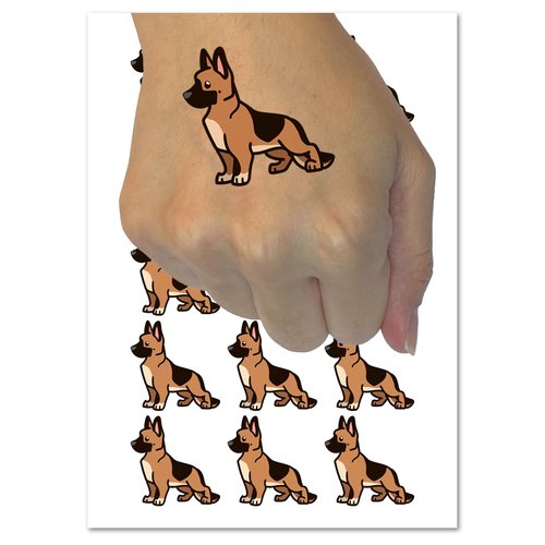 German Shepherd Standing Dog Temporary Tattoo Water Resistant Fake Body Art Set Collection - 15 2" Tattoos (1 Sheet)
