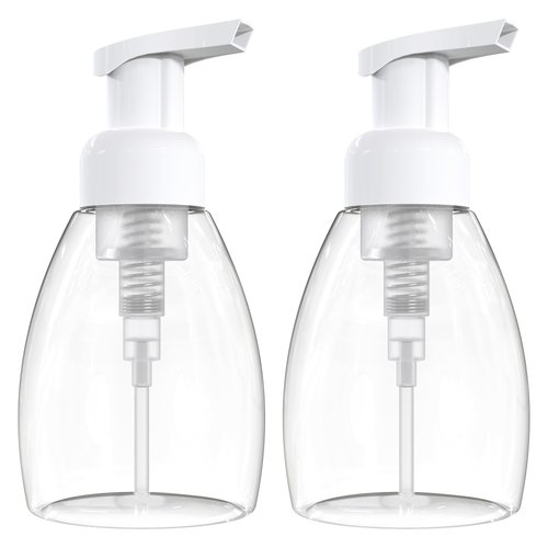 BRIGHTFROM Foaming Soap Dispenser Pump Bottles, BPA Free Empty Refillable Plastic Container for Liquid Soap - Kitchen, Bathroom, Commercial - 8oz (250ml) Pack of 2 Clear