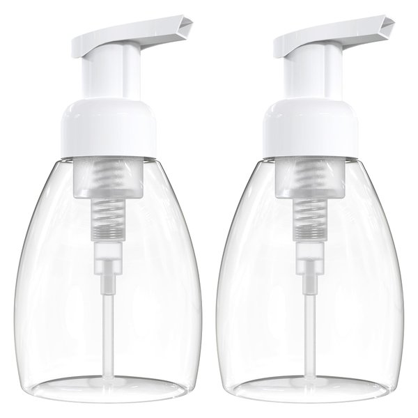 BRIGHTFROM Foaming Soap Dispenser Pump Bottles, BPA Free Empty Refillable Plastic Container for Liquid Soap - Kitchen, Bathroom, Commercial - 8oz (250ml) Pack of 2 Clear