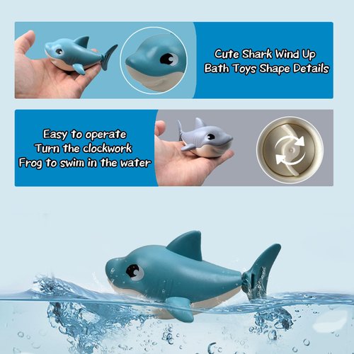 2 Pcs Shark Wind Up Bath Toys, Sea Animals Swimming Bathtub Toys, Floating Pool Toys, Fun Shark Bath Toys for Kids, Babies, Toddlers, Wind Up Water Toys for Easter Egg Fillers, Christmas Decorations