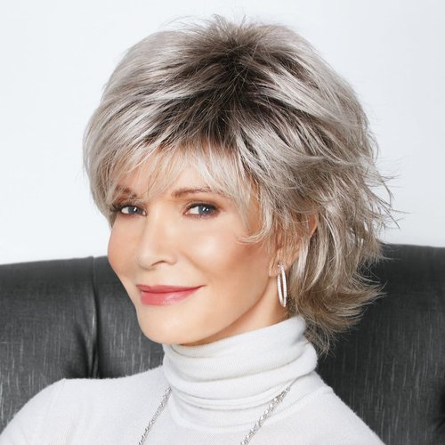 Jolelyne Silver Ombre Curly Wig Layered Short Bob Pixie Cut Wigs for White Women Silver Grey Curly Wavy Wig Side Part Shaggy Hair Fluffy Highlight Mix Gray Layered Synthetic Wigs for Old Lady