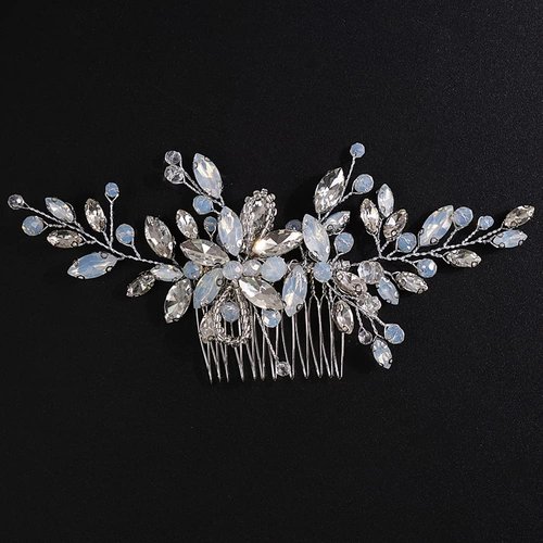 Teyglen Dainty Crystal Bridal Wedding Hair Comb Sparkly Silver Opal Rhinestone Hair Pieces Hair Accessories Bridal Side Comb Headpieces for Women Bride Girls