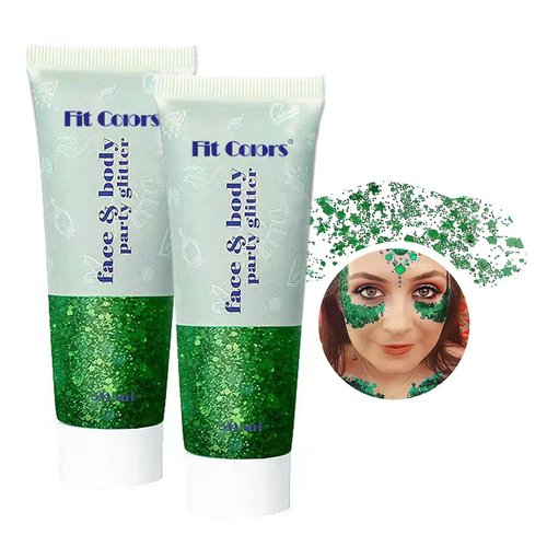 YXKJMN Green Body Glitter Gel,Face Glitters Gel,Hair Glitter Green,Mermaid Sequins Liquid Glitter Makeup for Body Hair Face Nail Eyeshadow,Long Lasting Sparkling (09# Green 2PCS)