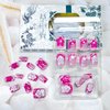 24Pcs Pink Flower Press on Nails Short Square White French Tips Fake Nail with White Flower Designs Acrylic False Nails Full Cover Glossy Glue on Nails for Women Girls DIY Manicure Decoration