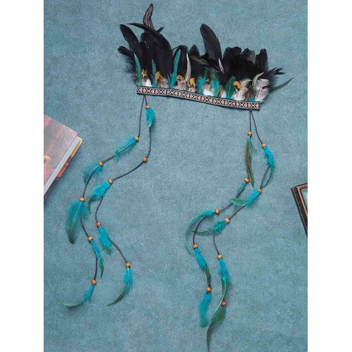 GORTIN Indian Feather Headdress Boho Feather Headband Hippie Headbands Native American Headpiece Gypsy Festival Costume Feather Hair Accessory for Women
