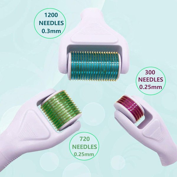 Derma Roller for Face and Body - Angel Kiss 4 in 1 Titanium Microneedling Roller Kit Micro Needle Microneedle Roller, 300 and 720 Needles 0.25mm,1200 Needle 0.3mm