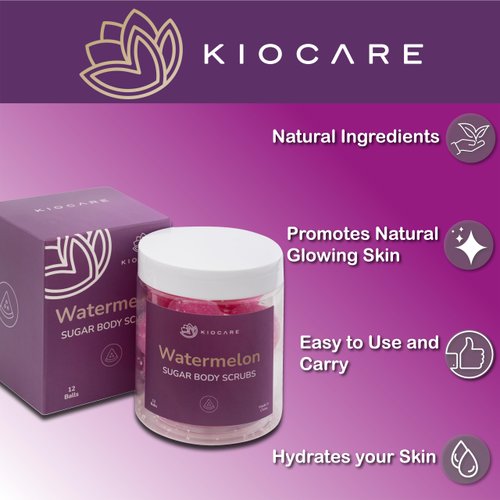 KIOCARE- Body scrub, Body Exfoliator, Sugar Scrub for Body, Exfoliante para el Cuerpo, Exfoliating Body Scrub for Nourishing Essential Body Care & Sugar Scrub. Sugar Scrub Balls