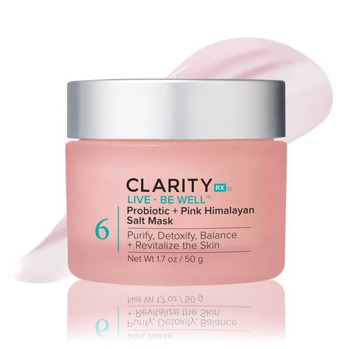 ClarityRx Live + Be Well Probiotic + Pink Himalayan Salt Face Mask, Natural Plant-Based Moisturizing Facial Treatment for All Skin Types, Reduces Redness, Acne & Signs of Aging (1.7 oz)