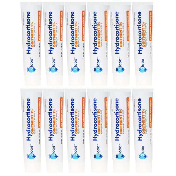 Globe Hydrocortisone 1% Maximum Strength Transparent Ointment 1 oz | Anti-Itch Ointment for Redness, Swelling, Itch, Rash, Dermatitis, Bug/Mosquito Bites, Eczema, Hemorrhoids & More (12 Pack)