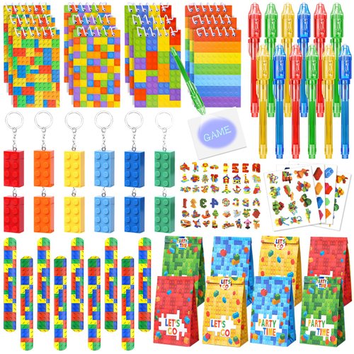 KELENO 72 Building Block Birthday Party Favors Supplies Invisible Ink Pen Notebook Sticker Goodie Bag Stuffer Kids Boys Toys Gifts Christmas Carnival Classroom Prize