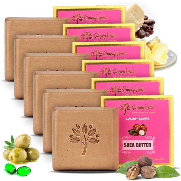 Simply Vedic Raw Shea Butter Soap Bar Collection (4 oz. x 6 Soaps) for body, hand, face. Natural Soaps made with Premium Essential oils. Body Soap Bars for Men and Women. Soap Set for Gifting.