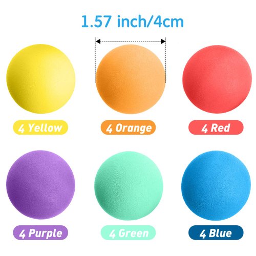 Gejoy 24 Pieces Soft Foam Balls Bulk Lightweight Mini Balls for Safe Indoor Toys Fun Assorted Colors Sponge Balls Birthday Party Favors Bag Gifts for Boys and Girls(1.57 Inch)
