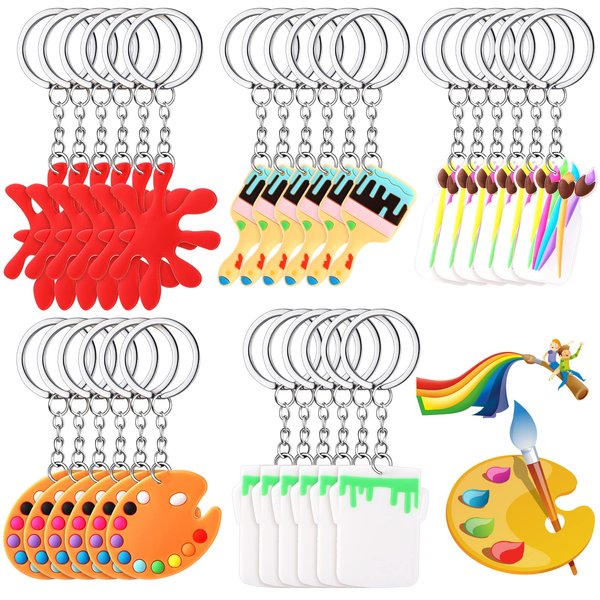 Tudomro Art Paint Party Favors Keychain Art Paint Splatter Palette Brush Keychain for Kids Artist Party Gift Supplies(30 Pieces)