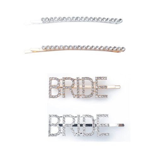 Sowaka 4 Pcs BRIDE Hair Clips Bobby Pins Chic Metal Rhinestone Hair Pin Accessories for Women Girls Wedding Bridal Shower Bachelorette Parties Favors Decoration