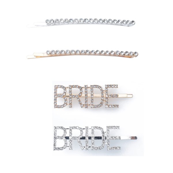 Sowaka 4 Pcs BRIDE Hair Clips Bobby Pins Chic Metal Rhinestone Hair Pin Accessories for Women Girls Wedding Bridal Shower Bachelorette Parties Favors Decoration
