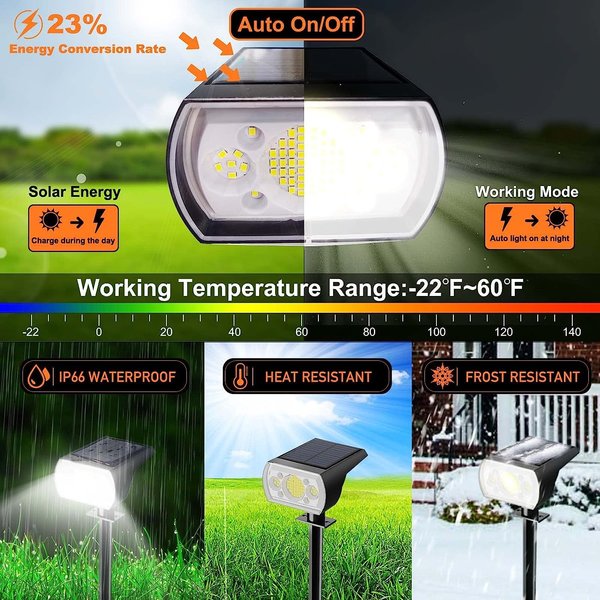 4 Pack Solar Spotlight Outdoor, 64 LEDs 1000 lumens Solar Outdoor Lights Waterproof, IP66 Solar Lights Outdoor Waterproof Landscape Spot Lights Wall Garden Lights for Yard Outdoor Solar Lights