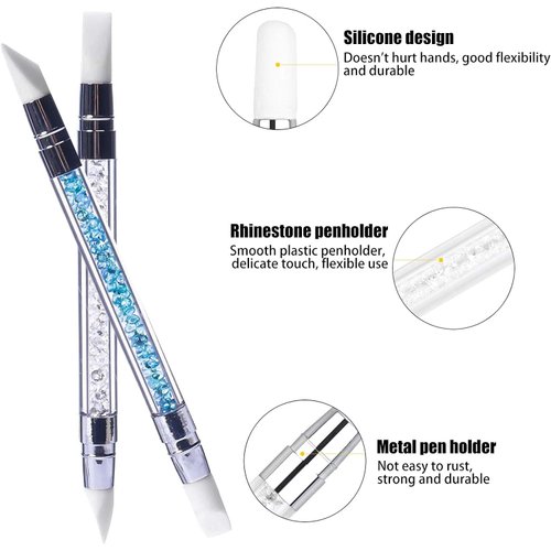 TAORANJU Nail Art Acrylic Pen Brushes, 5 Pcs Rhinestone Nail Art Brushes Dual Tipped Silicone Nail Art Sculpture Pens Nail Polish Brushes for 3D Effect Shaping Drawing Dotting Tools