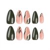 BAOYAALIN Dark Green Press on Nails Short Medium Almond Shaped Fake Nails with Swirl Leaves Design Gel Glue on Nails for Women Girls Acrylic False Stick on Nail Manicure Decorations for Wedding 24Pcs