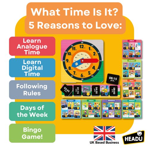 Headu What Time is it, Educational Toys for Boys and Girls Ages 5-10 Years Old, Kids Learning Toys, Teacher Homeschool Supplies, Birthday