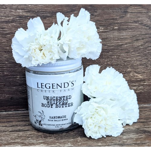 Legend's Creek Farm, Goat Milk Body Butter - Hydrating Natural Body Moisturizer with Organic Shea Butter & Grape Seed Oil - 8 Oz Purifying & Toning Whipped Body Butter (Unscented)