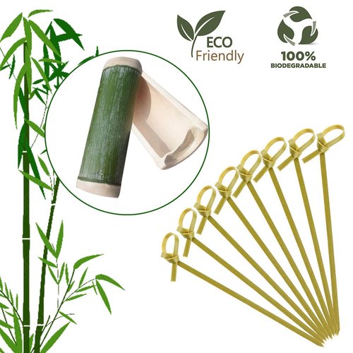 DC-BEAUTIFUL 200 Pack Natural Bamboo Knot Skewers, 6 Inch Bamboo Twisted End Cocktail Picks, Appetizer Picks for Party Snacks Club Sandwiches Finger Food Barbecue Must (6.0”)