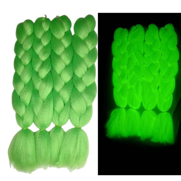 Glowing in Darkness Braiding Hair 400g Braiding Hair Jumbo Box Braids Hair Extensions Shining Jumbo Braids Hair Fluorescent Light in Darkness (Green)