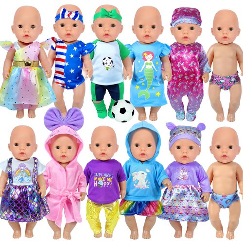 10 Sets 14-16-Inch-Baby-Doll-Clothes-Outfits Dress Headbands Accessories Compatible with 43cm New Born-Baby-Doll, 15-inch-Baby-Doll, 18-Inch Doll