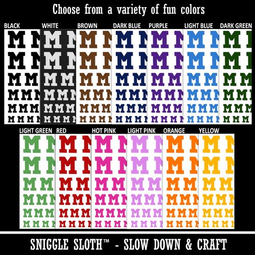 Letter M Uppercase Fun Bold Font Temporary Tattoo Water Resistant Fake Body Art Set Collection - Black (One Sheet)