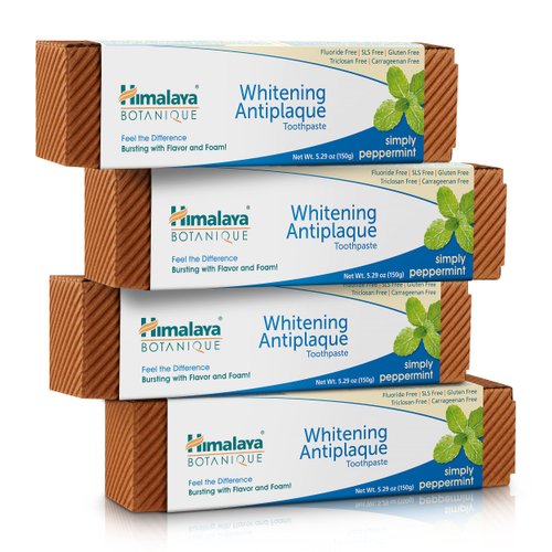 Himalaya Botanique Complete Care Whitening Toothpaste, Simply Peppermint, Fluoride Free for a Clean Mouth, Whiter Teeth and Fresh Breath, 5.29 oz, 4 Pack