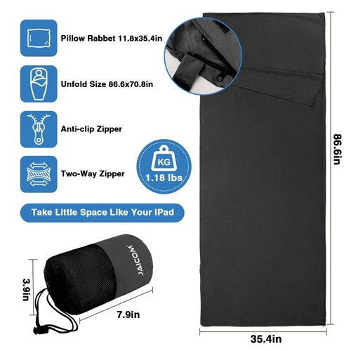 JAICOM Sleeping Bag Liner, Travel Sheets & Adult Sleep Sack, Ultralight and Portable Summer Sleeping Bag - Ideal for Backpacking, Hotels and Hostels, Business Trips, Camping
