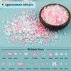 600Pcs 3D Multi Shapes Nail Charms and Flatback Pearls, White&Pink Mix Styles Heart Star Bow Sunflower Embellishments for Nail Art, Craft and Decoration with Tweezer and Pickup Pencil